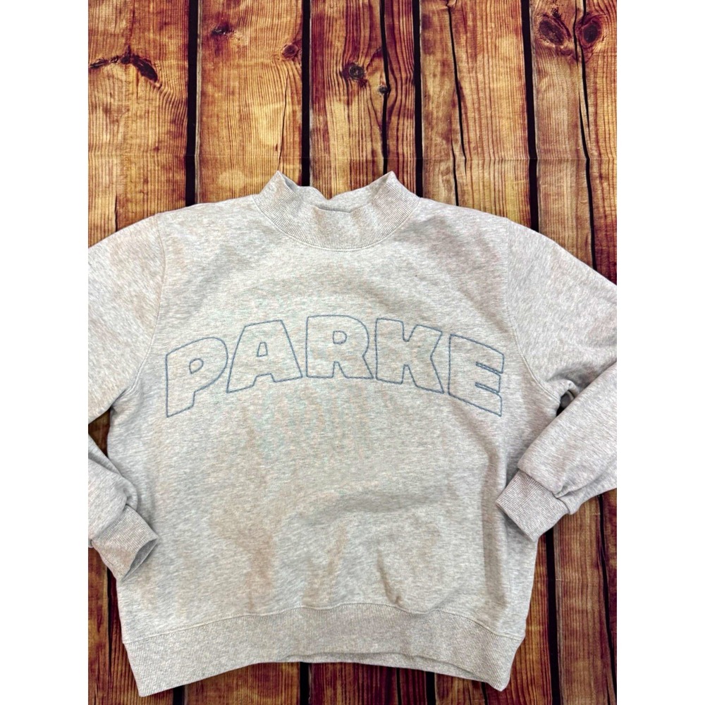 PARKE Women's Gray Mock Neck Logo Pullover Sweatshirt Long Sleeve XS